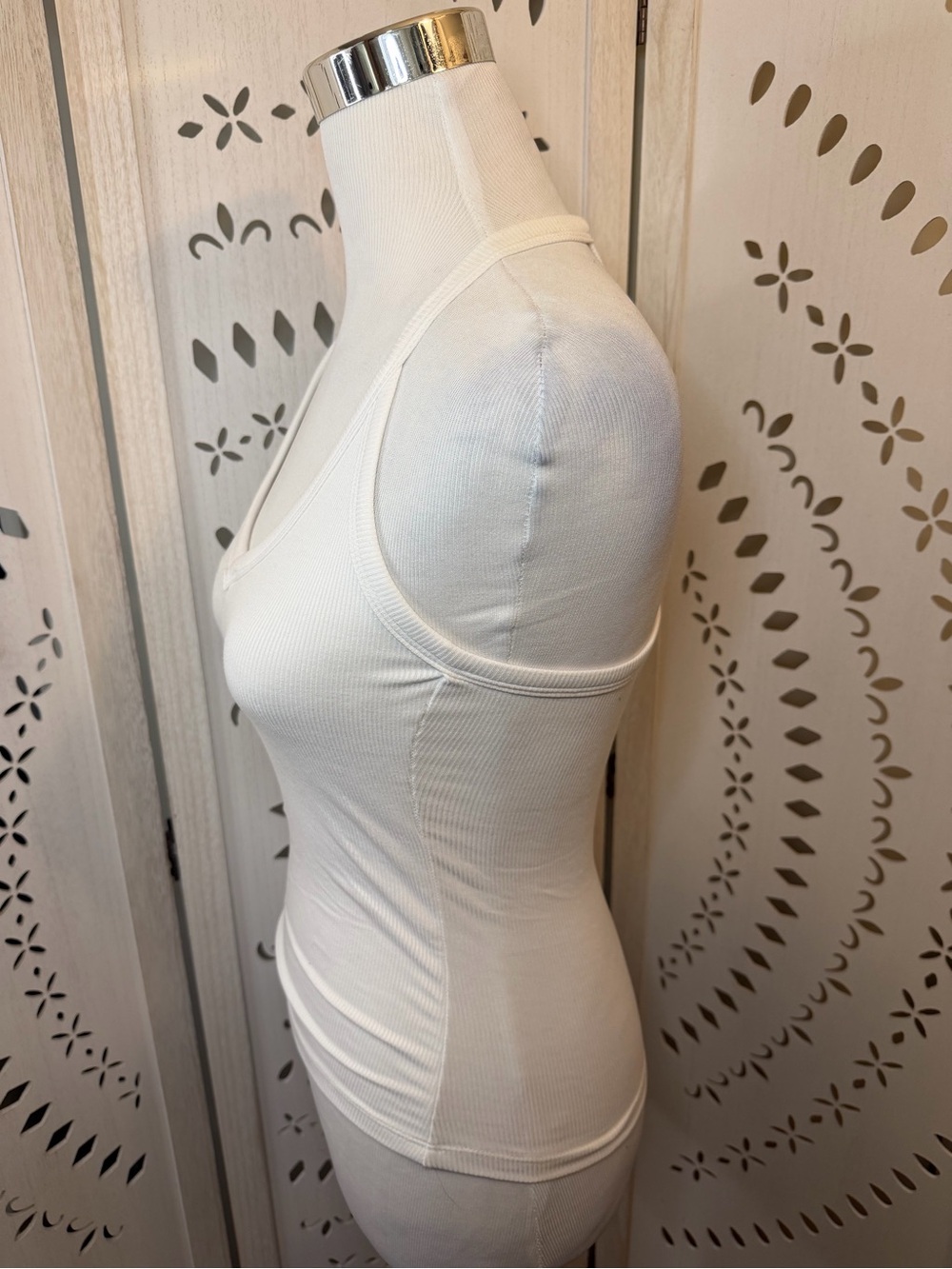 White Ribbed Halter Racerback Tank Top - Picture 6 of 8